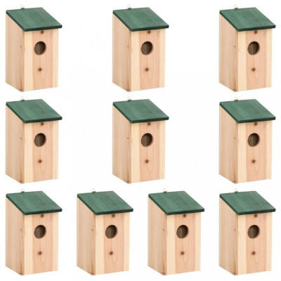 Căsuțe de păsări,10 buc., 12x12x22 cm, lemn masiv de brad foto