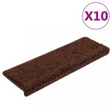Cumpara ieftin Covorase pentru scari, 10 buc., 65x21x4 cm, maro, cu margini dreptunghiulare