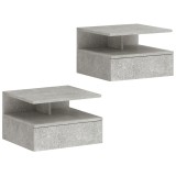 HOMCOM Set de 2 Noptiere Suspendate cu Sertar și Raft Deschis, 35x32x22.5 cm, Gri Ciment | Aosom Romania