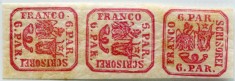 1864 , Lp 12 , Principatele Unite 6 Parale , triptic perechi 90 grd , MLH foto