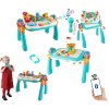Set masa lego 2 in 1 cu functie de conectare Bluetooth si microfon WePro Store, baterie reincarcabila, Muzica si lumini, trenulet electric, panou de c
