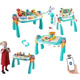 Set masa lego 2 in 1 cu functie de conectare Bluetooth si microfon WePro Store, baterie reincarcabila, Muzica si lumini, trenulet electric, panou de c