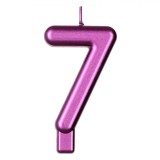 Lum&acirc;nare Aniversară, Număr 7, Fucsia Metalizat, Parafină