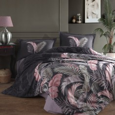 Lenjerie de pat din bumbac 100%, Clasy, pentru pat dublu, model Hena Antracit