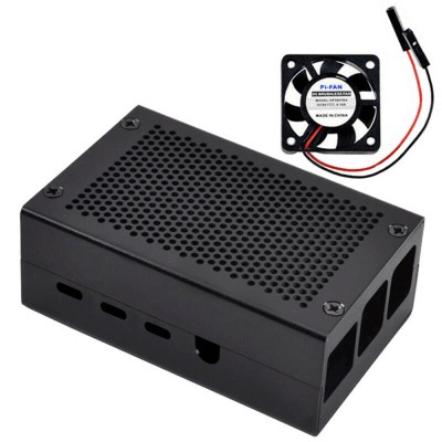 Carcasa Metalica Neagra cu Ventilator Raspberry Pi 4 foto