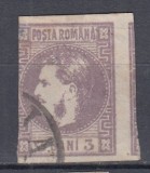 ROMANIA 1868 LP 22 REGELE CAROL CU FAVORITI 3 BANI VIOLET STAMPILAT