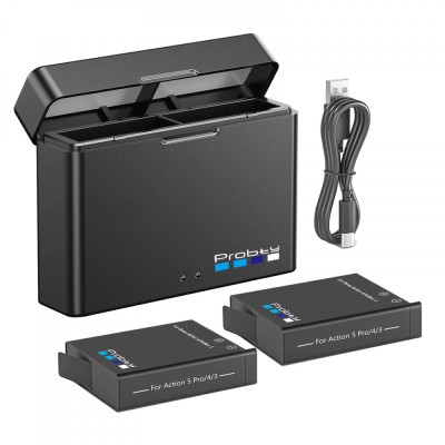 Set 2 acumulatori + incarcator dublu camere actiune DJI Osmo Action 5 Pro Action 4 Action 3 foto