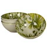 Set 4 boluri, 600 ml, Hawaii, Crem deschis cu frunze verzi