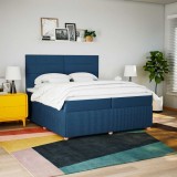 vidaXL Pat box spring cu saltea, albastru, 200x200 cm, textil