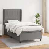 vidaXL Pat box spring cu saltea, gri &icirc;nchis, 90x200 cm, textil
