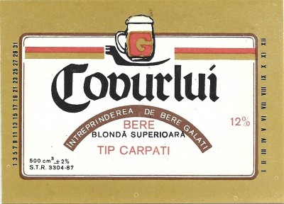 NI403 Etichetă bere blondă superioară tip Carpați, Covurlui, &amp;Icirc;ntreprinderea de bere Galați foto