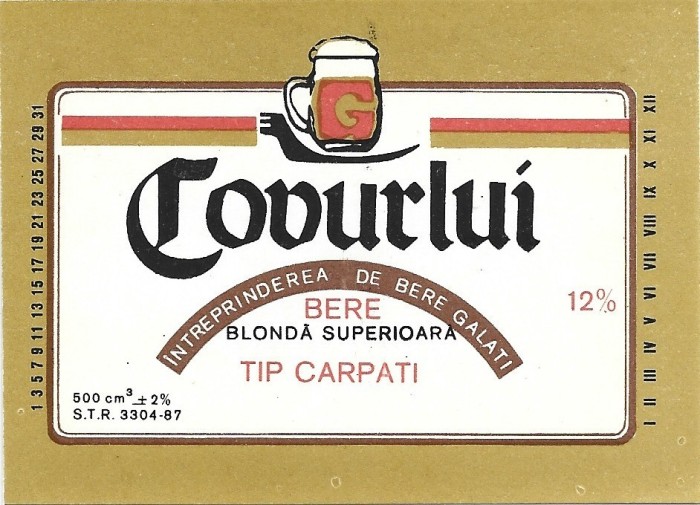 NI403 Etichetă bere blondă superioară tip Carpați, Covurlui, &Icirc;ntreprinderea de bere Galați
