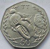 50 pence 1982 Isle of Man / Insula Man , Tourist Trophy Motorcycle Races, km#101, large size
