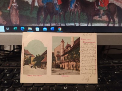 Gruss aus Hermannstadt Sibiu, Eingang zum Rathaus, Rthaushof, c. 2 aug. 1902 205 foto