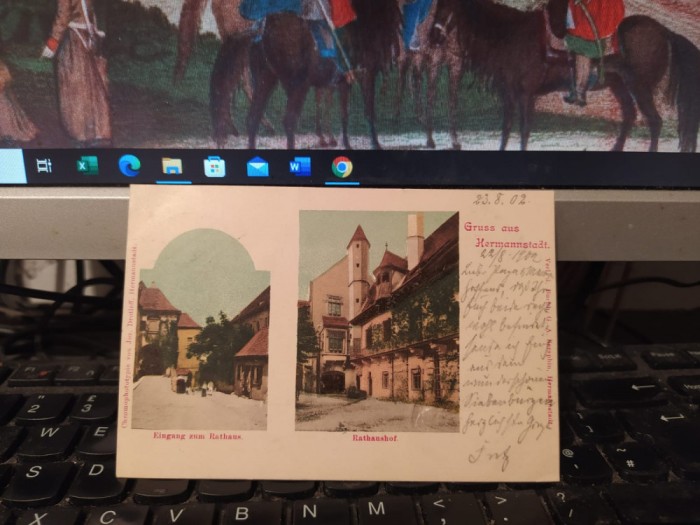 Gruss aus Hermannstadt Sibiu, Eingang zum Rathaus, Rthaushof, c. 2 aug. 1902 205
