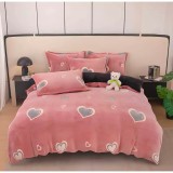 Cumpara ieftin Lenjerie Cocolino 4 Piese Pentru Pat Dublu cu Elastic - JOJ645 Roz cu Inimi
