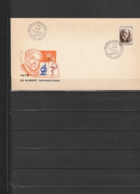 RO - FDC - ANIVERSARI III - CENTENAR DR. A. SCHWEITZER ( LP 869 ) 1974 (1 DIN 1) foto