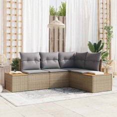 vidaXL Set de canapele pentru grădină cu pernă 4 pcs Bej Rattan poli 3348076