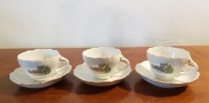3 CESTI+3 FARFURII PENTRU CAFEA DIN PORTELAN AQUINCUM- UNGARIA ANII 50-60
