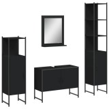 Set dulapuri de baie, 4 piese, negru, lemn prelucrat