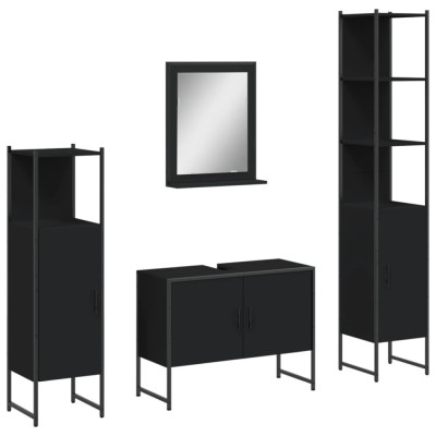 Set dulapuri de baie, 4 piese, negru, lemn prelucrat foto