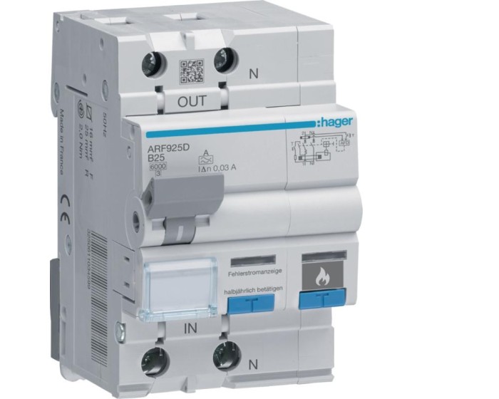 Diferential RCBO+AFDD 1P+N 25A B 30mA 6KA tip A Hager ARF925D