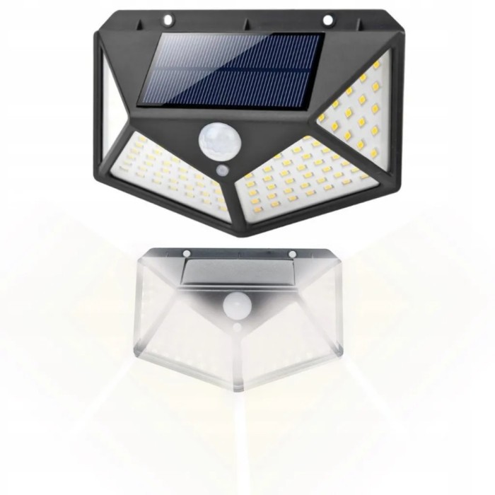 Lampa solara 100 LED-uri, Model nou, Super perfomant, Ultima generatie, 1800 mAh, Senzor de Miscare si Lumina, Prindere pe perete