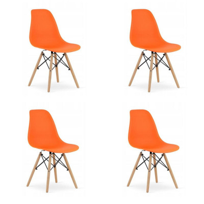 Set 4 scaune stil scandinav, Artool, Osaka, PP, lemn, portocaliu si natur, 46x54x81 cm foto