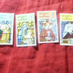 Serie Guernsey 1973 Craciun - Pictura- religioasa - Vitralii , 4 valori