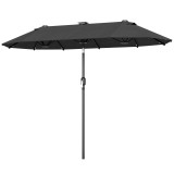 Outsunny Umbrelă dublă, umbrelă pentru terasă, &icirc;nclinabilă, cu panou solar, 35 LED-uri, cadru din oțel, gri, 2,92 x 1,50 x 2,18 m | Aosom Romania