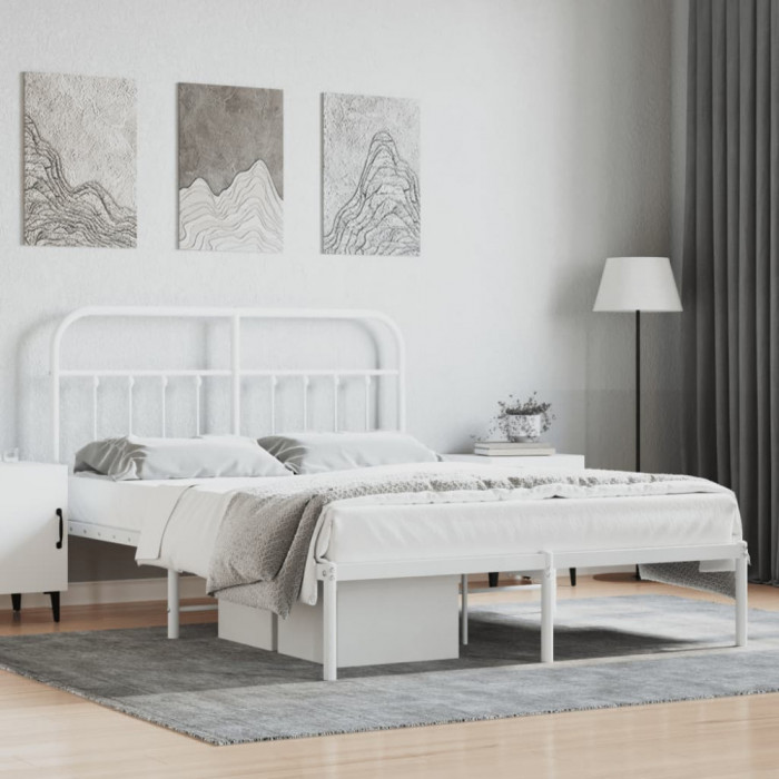Cadru de pat metalic cu tablie, alb, 140x200 cm GartenMobel Dekor