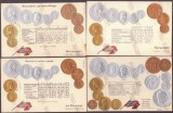 4252 - NORVEGIA, Carti Postale EMBOSATE cu monede - 4 buc. diferite