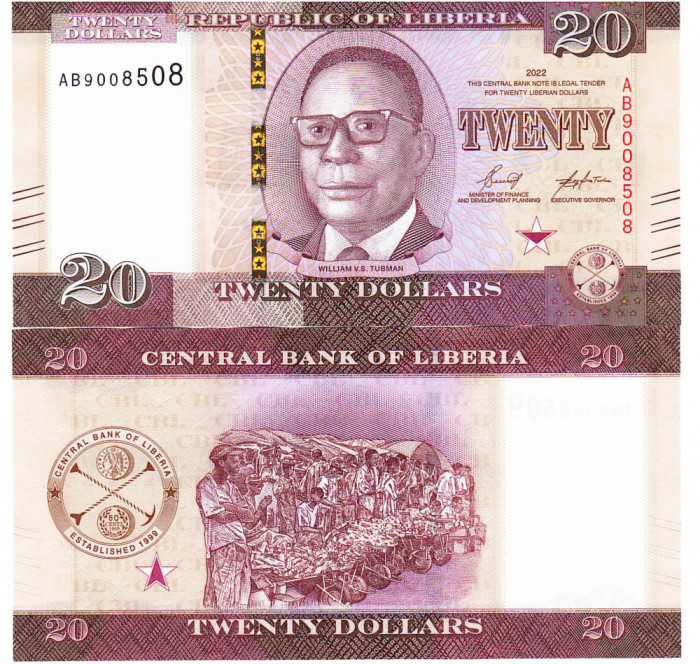 Liberia 20 Dollars 2022 P-39 UNC
