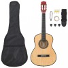 Set Chitara Clasica Incepatori vidaXL 3/4 (36&quot;) Maro Deschis, Husa, Curea, Pene, Diapazon, Corzi