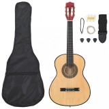 Set Chitara Clasica Incepatori vidaXL 3/4 36&quot;, 8 Piese, Lemn Tei, Husa, Curea, Pene, Diapazon, Corzi, Maro Deschis