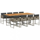 Set mobilier gradina cu perne, 9 piese, gri, poliratan