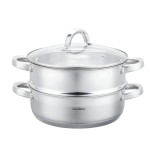 Set oala pentru gatit la abur, capac din sticla, otel inoxidabil, diametru 26 cm, capacitate 4,6 litri, 5 straturi, Klausberg