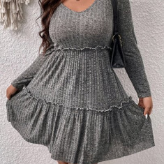 Rochie mini cu decolteu si volane, gri, dama, Shein