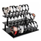 Suport Expunere Ceasuri &ndash; 24 Spații &ndash; Acril Transparent / Negru &ndash; 32 x 18 cm &ndash;