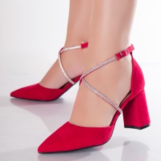 Pantofi dama Rosii din Piele Ecologica Intoarsa Velea, 37