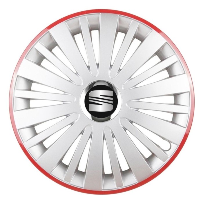 Set 4 Capace Roti, potrivite jantelor de R16, pentru Seat, model falcon argintiu cu rama rosie