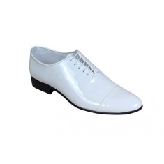 Pantofi barbati eleganti pentru ceremonii din piele naturala lac, alb MOD1ALAC