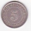 Straits Settlements British Malaysia 5 cents 1918 George V, Asia, Argint