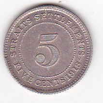 Straits Settlements British Malaysia 5 cents 1918 George V foto