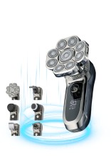 Aparat de ras electric Profesional, Set Multifunctional, Accesorii 6 in 1, 9 lame rotative, Cap detasabil magnetic, Impermeabil IPX6, Barbierit uscat