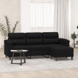 VidaXL Canapea cu 3 locuri și taburet, negru, 180 cm, microfibră