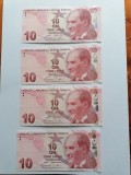 4 x Turcia 10 lire 2009 UNC consecutive