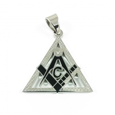 Pandantiv Masonic - Triunghi Argintiu cu Negru - MM757 foto