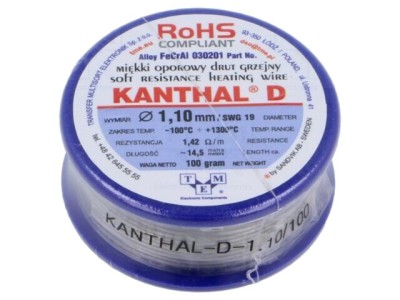Fir rezistență KANTHAL 1,42&amp;Omega;/m 1,1mm 14,5m 1300&amp;deg;C foto