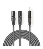 Cablu audio stereo 2x XLR 3-Pin tata - 3.5 mm Jack tata 1.5m gri Nedis